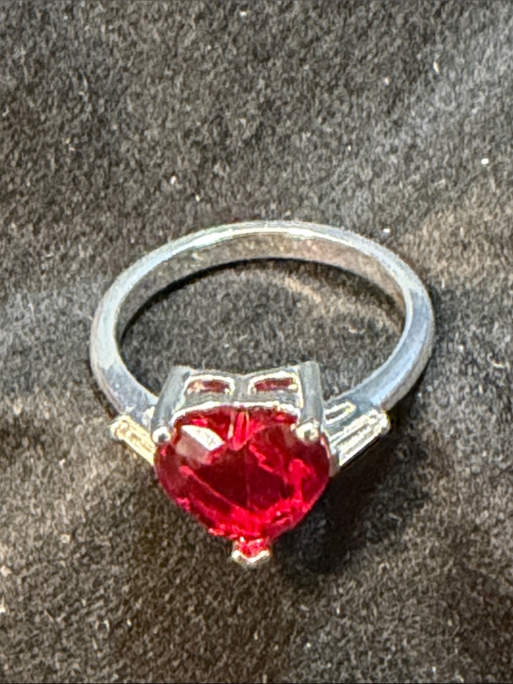 Charter Club Heart-Shaped Red Crystal Ring - Silver Plated